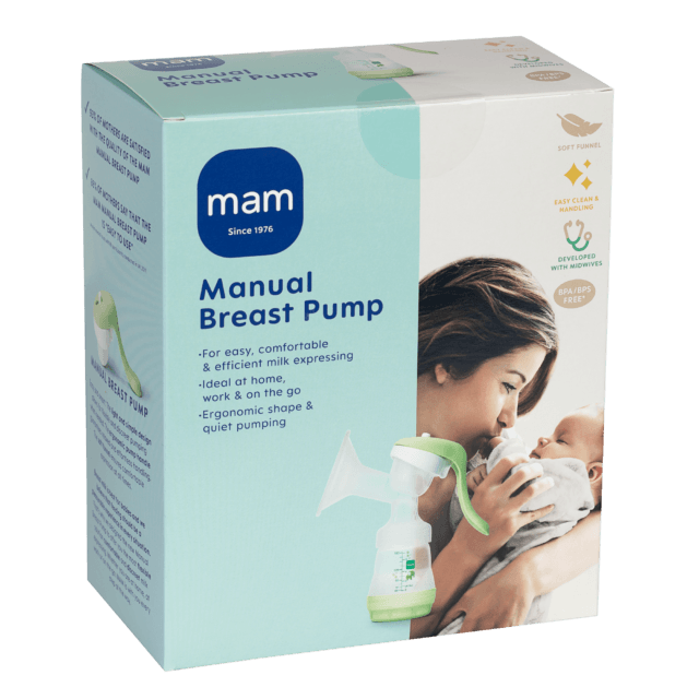 Kuvassa on MAM käsikäyttöinen rintapumppu